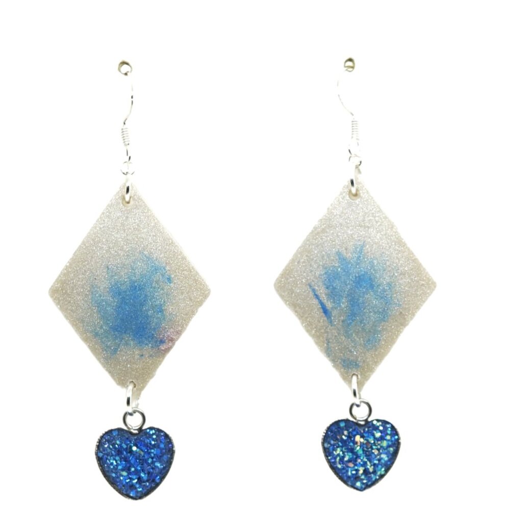 Blue Glitter Heart Earrings